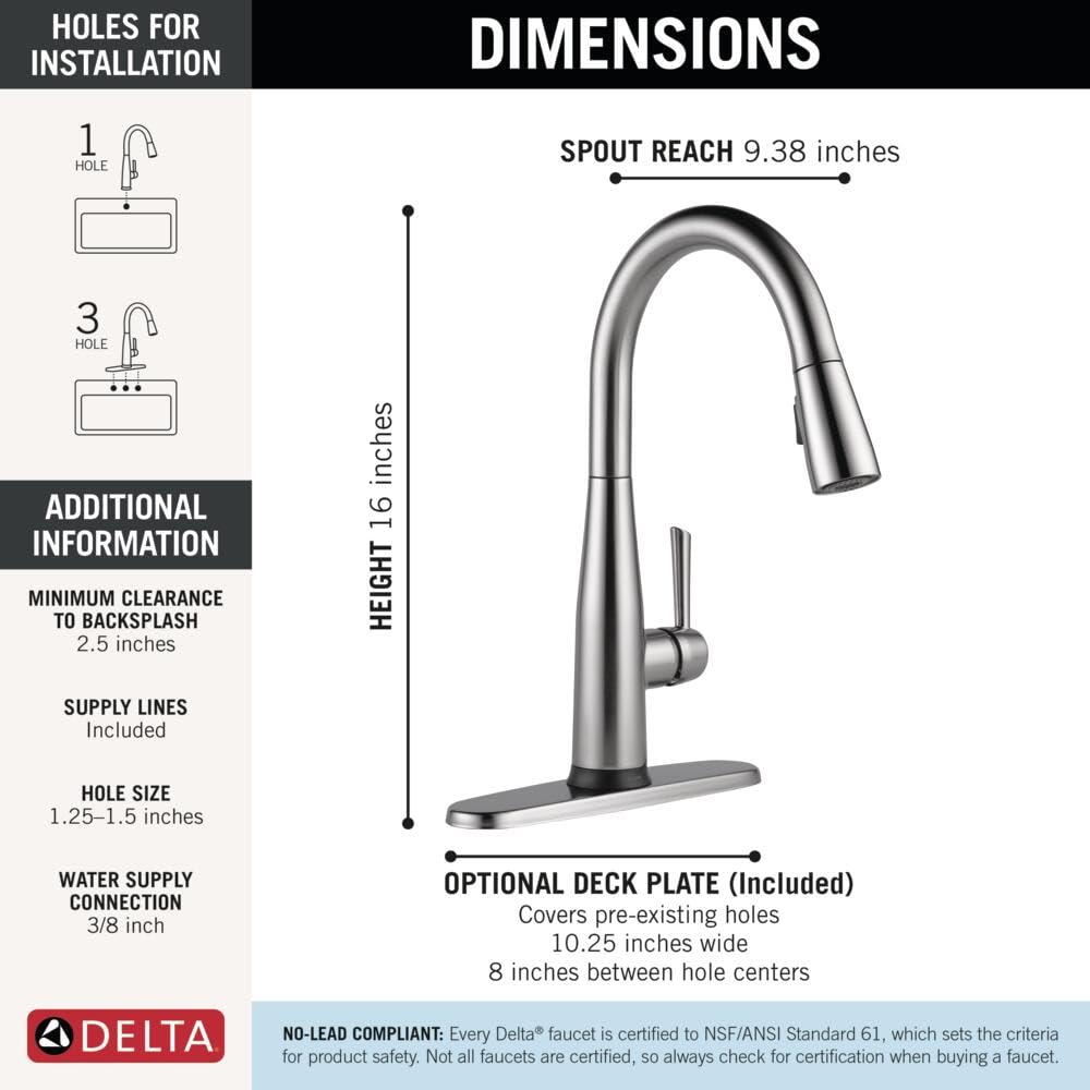 Delta Essa Touchless Kitchen Faucet with Touch Technology, Brushed Nickel Kitchen Sink Faucet with Pull Down Sprayer, Single Hole, Arctic Stainless 9113TL-AR-DST
