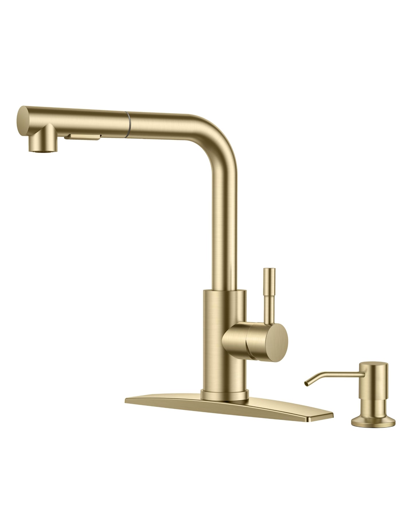 FORIOUS Gold Kitchen Faucet with Soap Dispenser, Stainless Steel Sink Faucet with Pull Out Sprayer Modern Single Handle Suitable for RV Bar Farhouse Laundry Outdoor