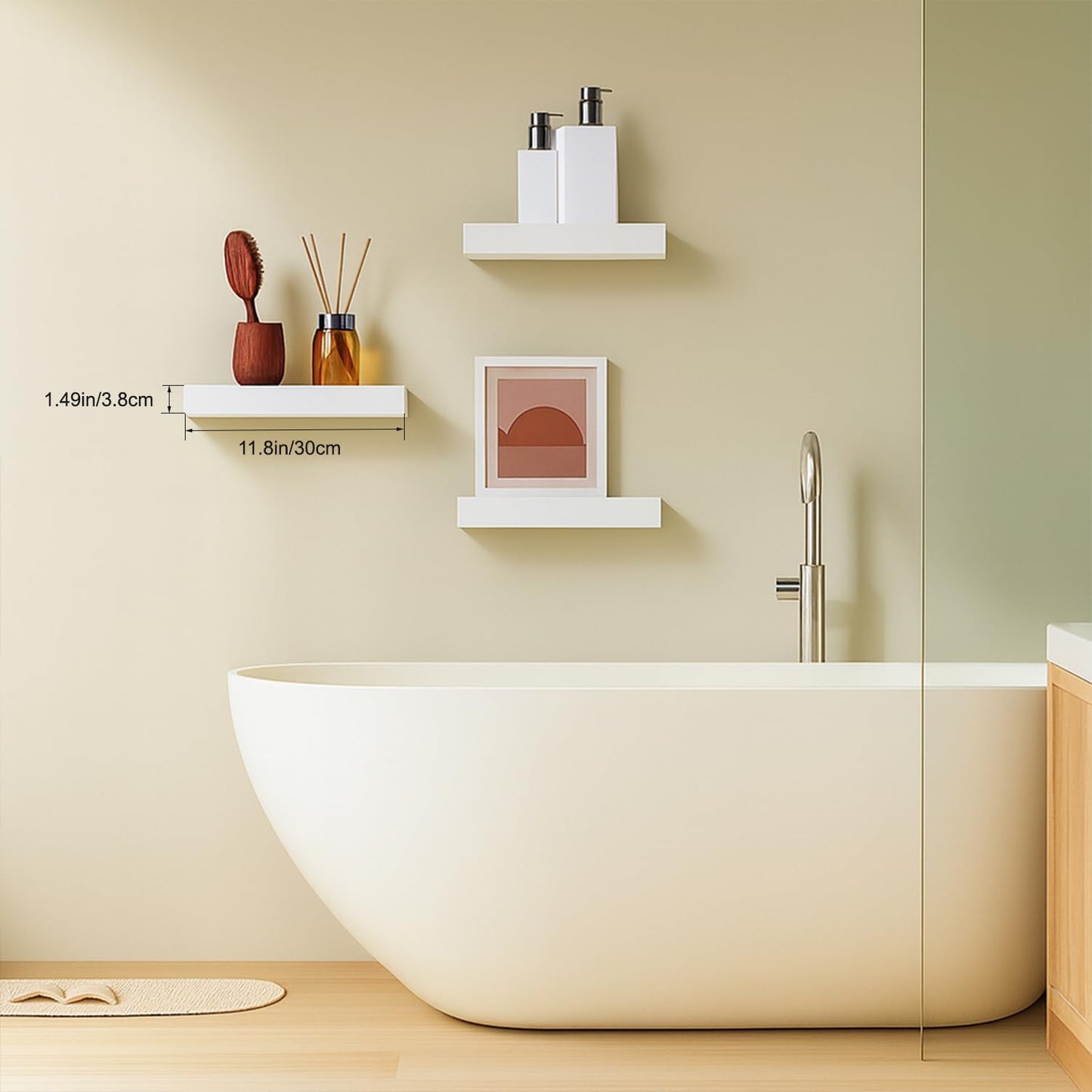 Mifurn Floating Shelves, White Wooden Set of 3 Wall Mounted Bathroom Shelves Over Toilet, Modern Small Hanging Shelves for Bedroom Living Room Kitchen Home Decor Storage, 12" x 7" x 1.5"