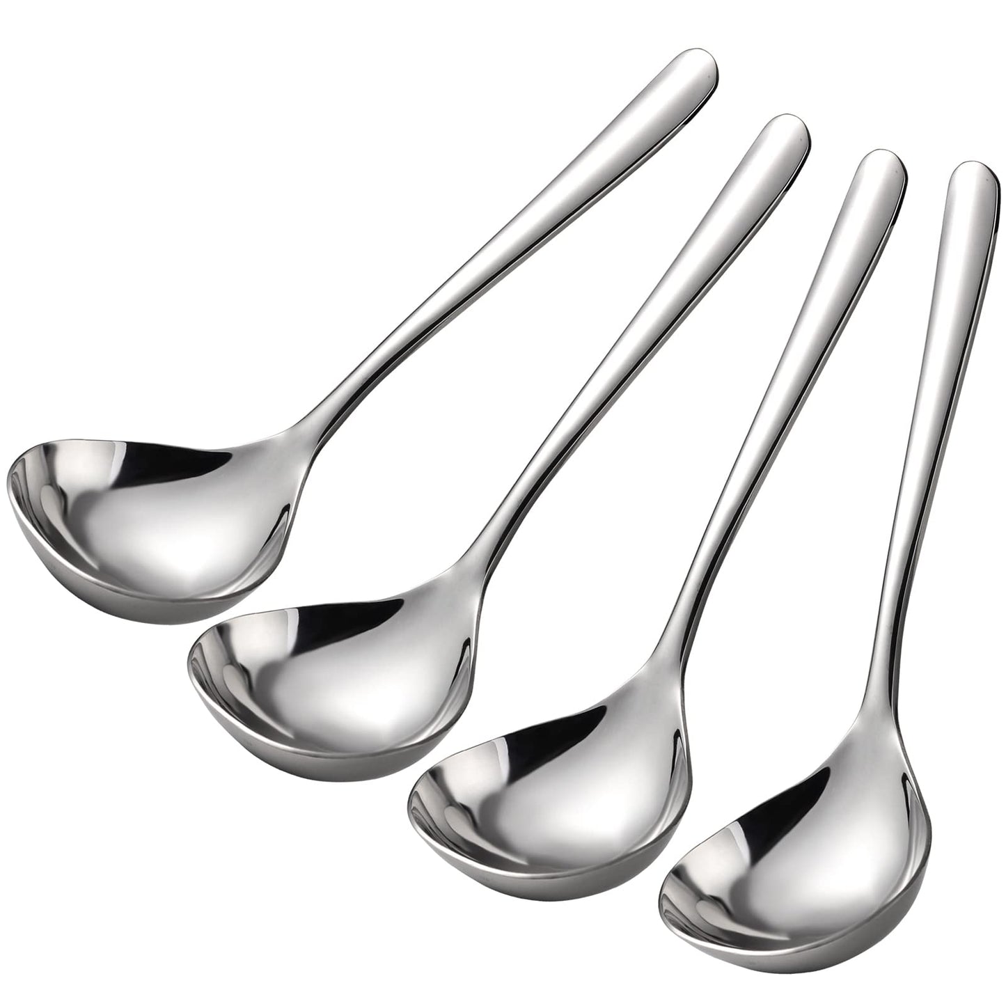 Soup Spoons Stainless Steel Ramen Spoon Set of 4 Heavy Duty Big Spoon Mirror Polished Asian Soup Spoons (Short Handle)