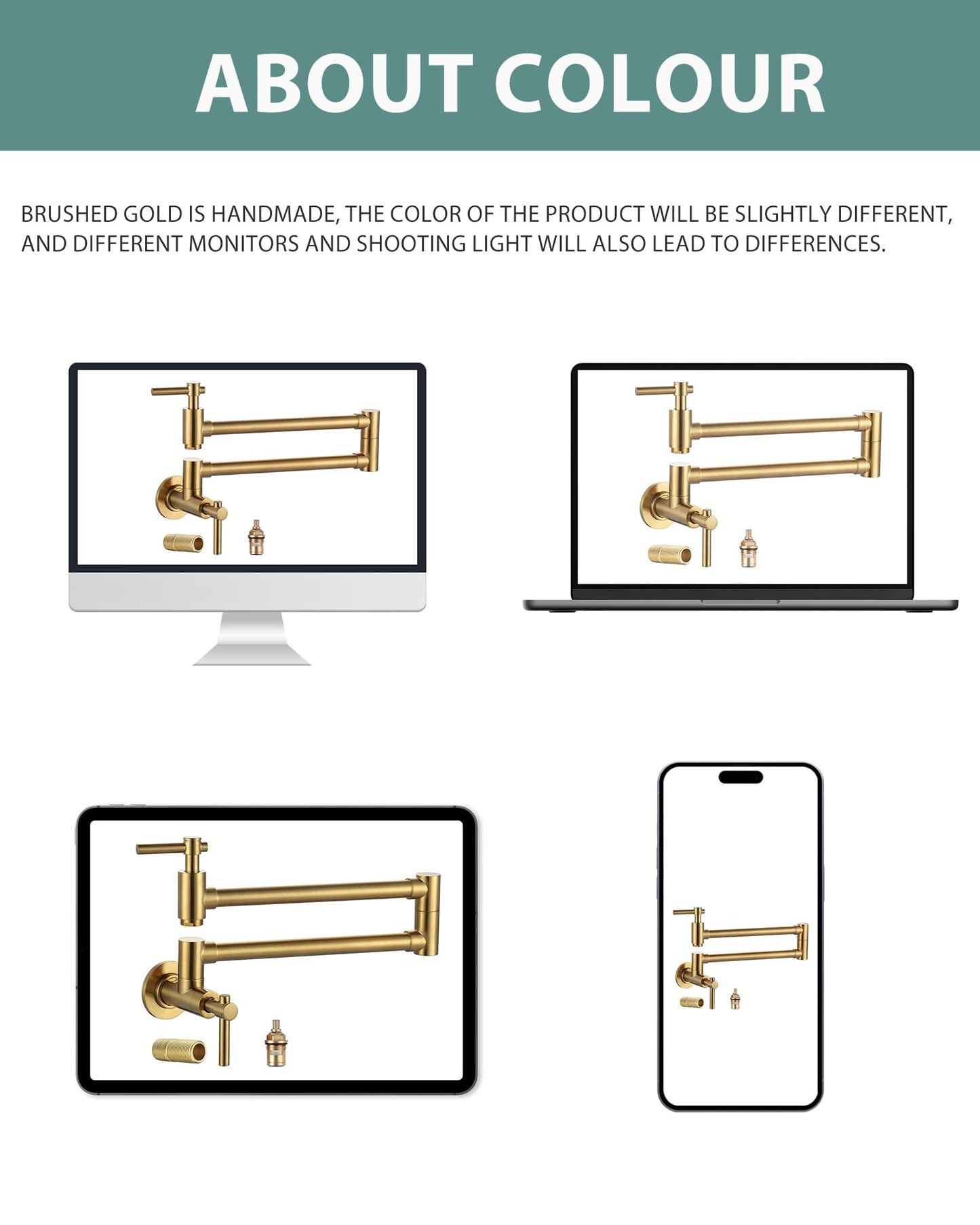 iVIGA Gold Pot Filler Faucet, Wall Mount Copper Folding Faucet 2 Handle with Double Joint Swing Arms, Single Hole Brass Kitchen Faucet Over Stove