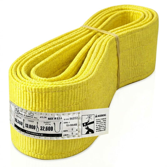 DD Sling 6 Inch x 8 Foot Nylon Lifting Sling – USA Made, 16,300 lb Vertical, 13,000 lb Choker, 32,600 lb Basket – 2-Ply Heavy Duty 900 Webbing, Type 3 Flat Eye & Eye Rigging Sling