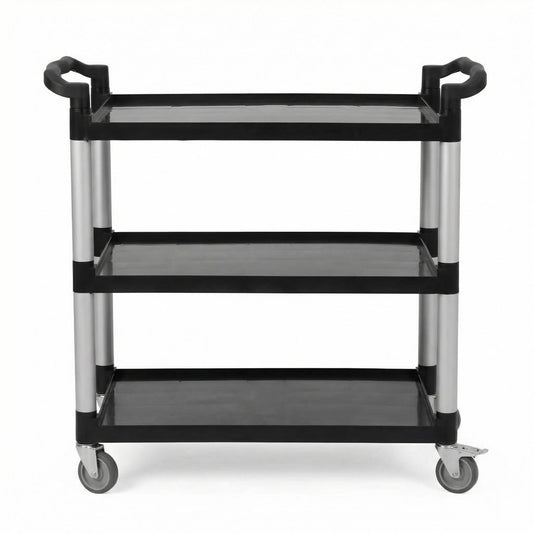 3-Tier Utility Cart, Heavy Duty 500 Lbs Capacity Service Cart with Lockable 360° Swivel Wheels – Multipurpose Storage Cart for Kitchen, Warehouse, Restaurant & Home, Black