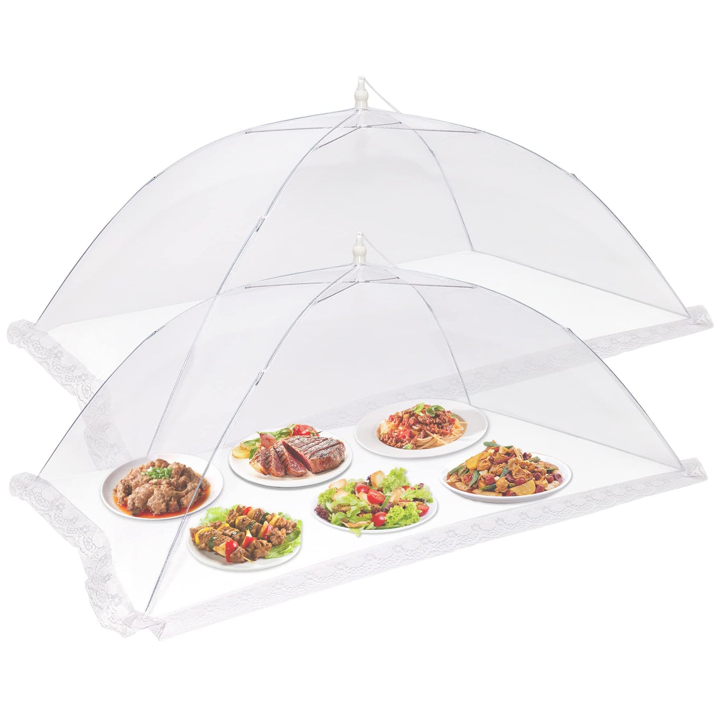2 Pcs Extra Large Mesh Food Cover Tent（46"x20", 40"x24"）Umbrella Food Screen Covers for Outside Pop-up Mesh Reusable and Collapsible Food Nets for Parties Picnics Outdoor BBQs…