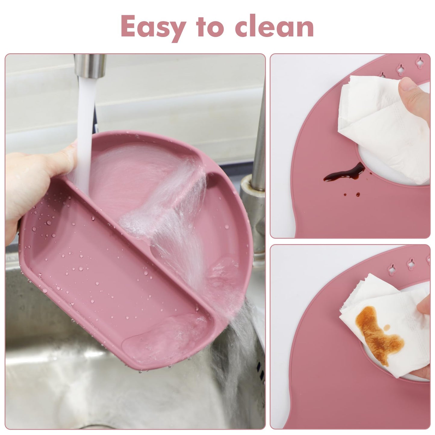 Silicone Baby Feeding Set 15 Pcs，Baby Spoons Suction Bowl Divided Plate Bib Cup Finger Brush ，Baby Led Weaning Supplies,Baby & Toddler Silicone Plates and Bowls Dining Set（pink）