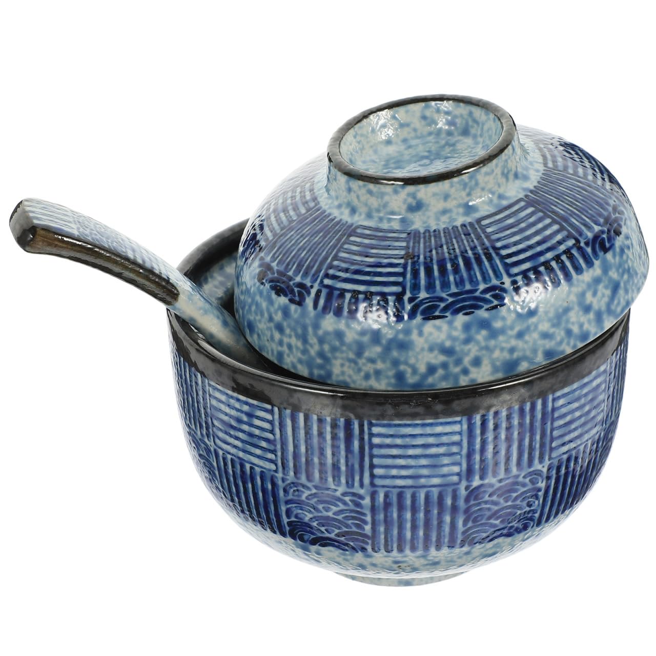 Kichvoe Japanese Ceramic Soup Bowl Set with Lid & Spoon, 4"/8.45oz Miso/Ramen Bowl for Noodles, Rice, Family Dinners & Home Kitchen Dinnerware