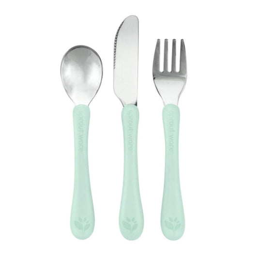 Green Sprouts® Stainless Steel & Sprout Ware® Kids' Cutlery, 12mo+, Plant-Plastic, Dishwasher Safe, Ergonomic, Tested for Hormones - Light Sage