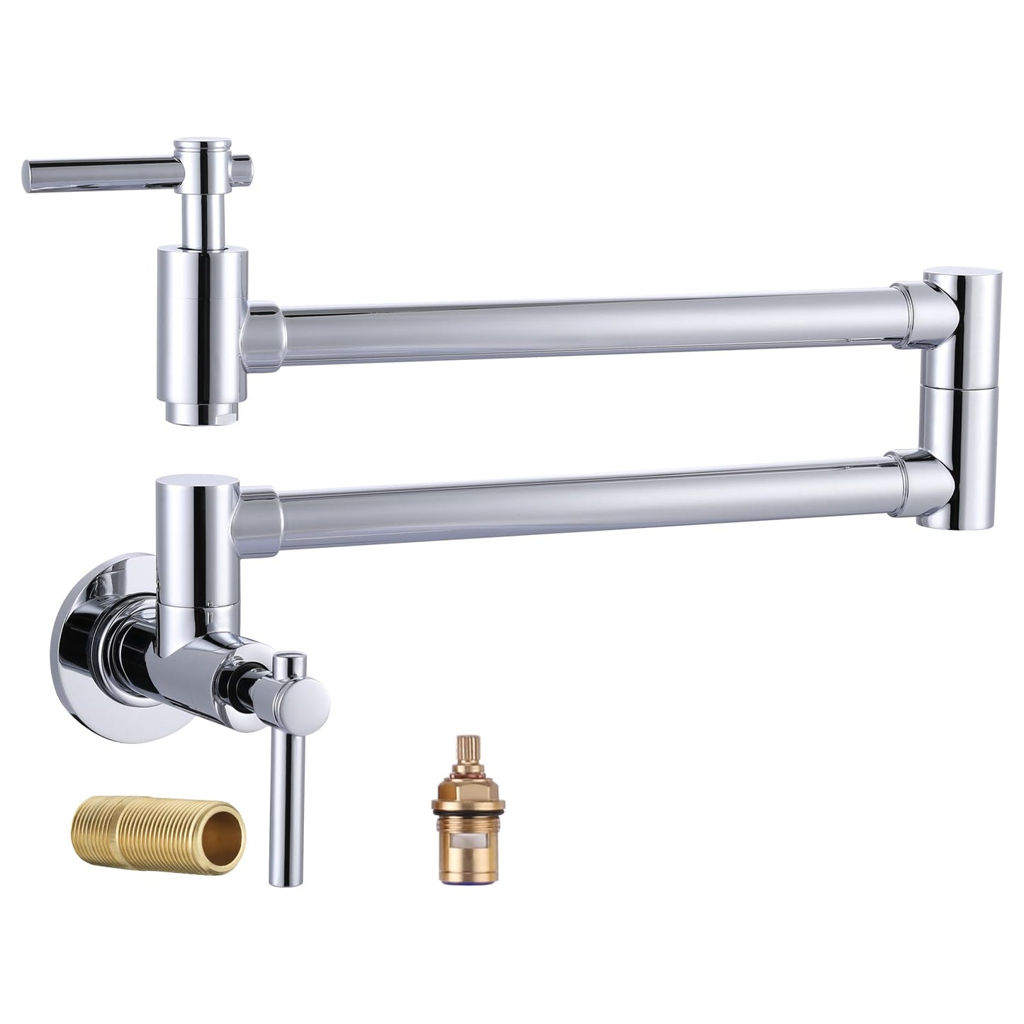 iVIGA Wall Faucet, Pot Fillers Wall Mount for Kitchen, Solid Copper Chrome Pot Filler Single Hole Folding Faucet with Double Joint Swing Arm Pot Filler Over Stove