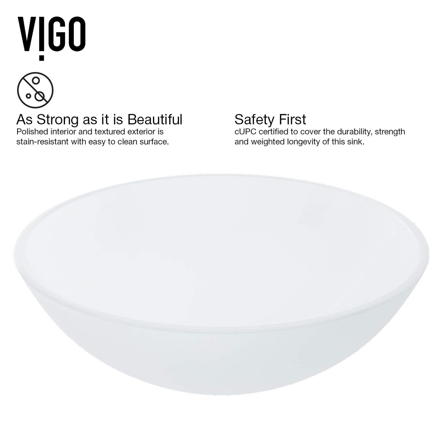 VIGO 17" L -17" W -12" H White Frost Glass Round Vessel Sink Set with Faucet and Drain -VGT1091