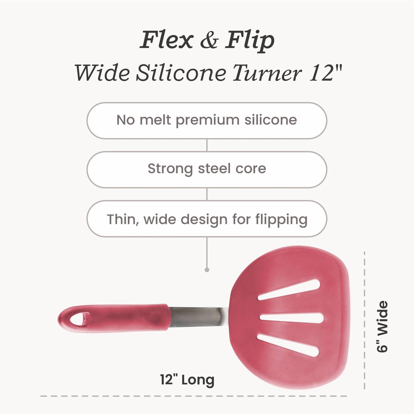 Starpack 'Flex & Flip' Flexible Silicone Turner Spatula (Wide) - High Heat Resistant Spatulas for Cooking Egg 600°F - Silicone Pancake Turner Spatula, LFGB Grade Non Stick Rubber Kitchen Utensils