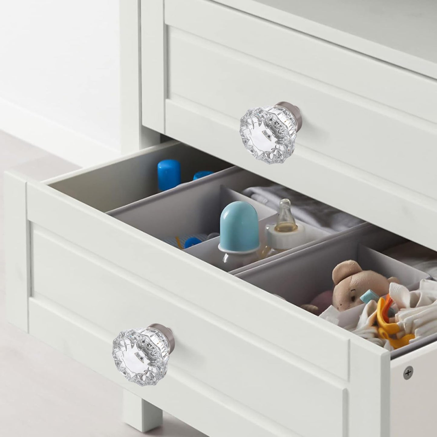 CEYMIO Crystal Cabinet Knobs 8 Pack Clear Glass Pulls for Kitchen Bedroom Bathroom Living Room Furniture, Brushed Nickel Base Old Style Cabinets Closet Dresser Drawers Cupboard Handles