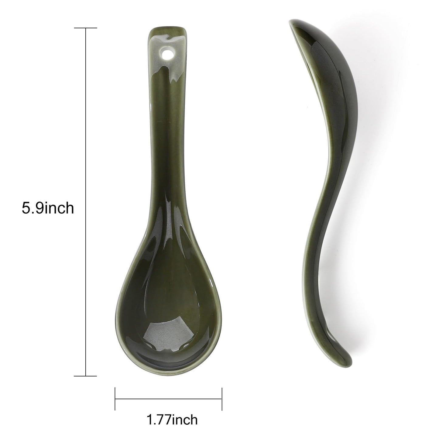 Soup Spoons Set of 5, Asian Soup Spoons Ramen Spoons, Christmas Ceramic Chinese Spoon Set for Soup, Cereal, Pho, Noodles, Dumpling, Miso, Wonton