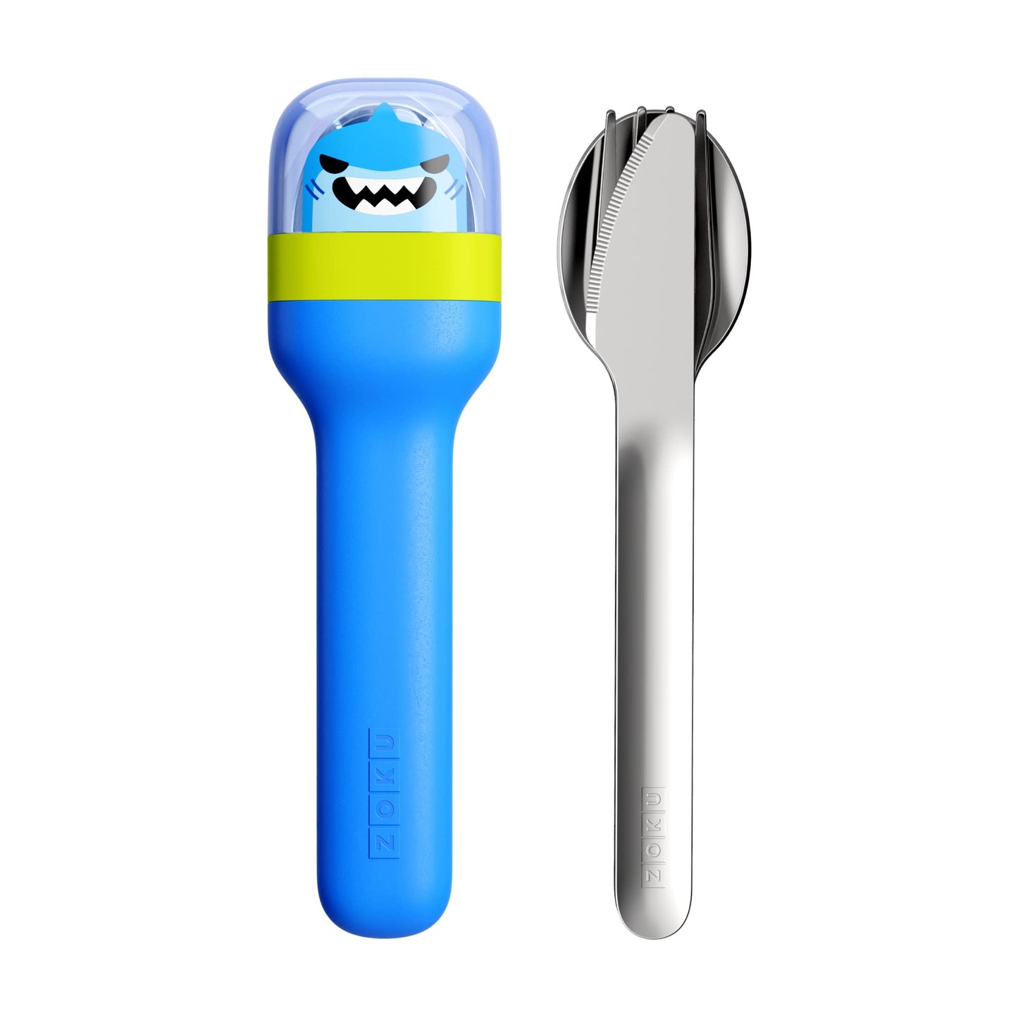 ZOKU Kids Pocket Utensil Set, Shark - Stainless Steel Fork, Knife, and Spoon in Case - Portable Design for Travel, School, Picnics, Camping and Outdoor Home Use