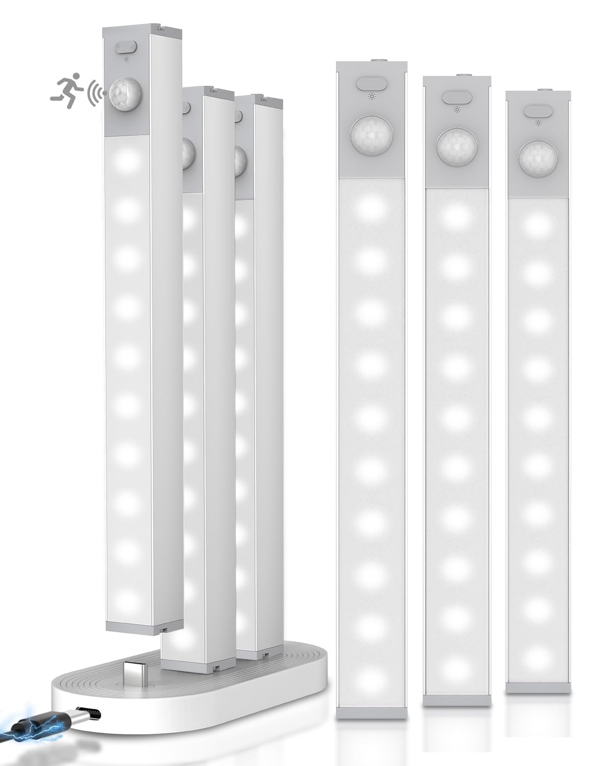GOODEA 6 Pack Led Under Cabinet Lights Wireless with Charging Station, 7’’ Rechargeable Motion Sensor Light Indoor, Dimmable Closet Lights for Cabinets, Bookshelf, Stair, Hallway