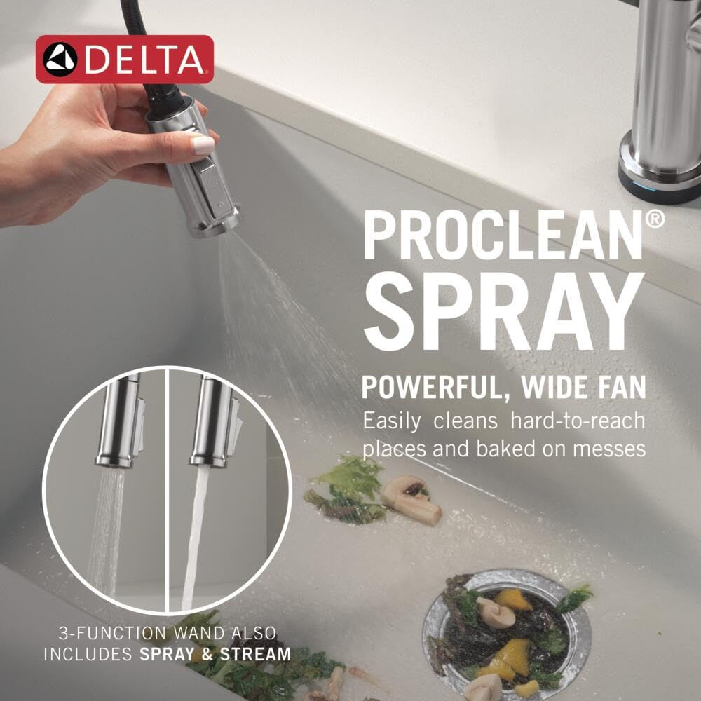 Delta Cordova Touchless Kitchen Faucet with Touch Technology, Brushed Nickel Kitchen Sink Faucet with High Pressure ProClean Spray, Single Hole, Lumicoat Arctic Stainless 9085TL-AR-PR-DST