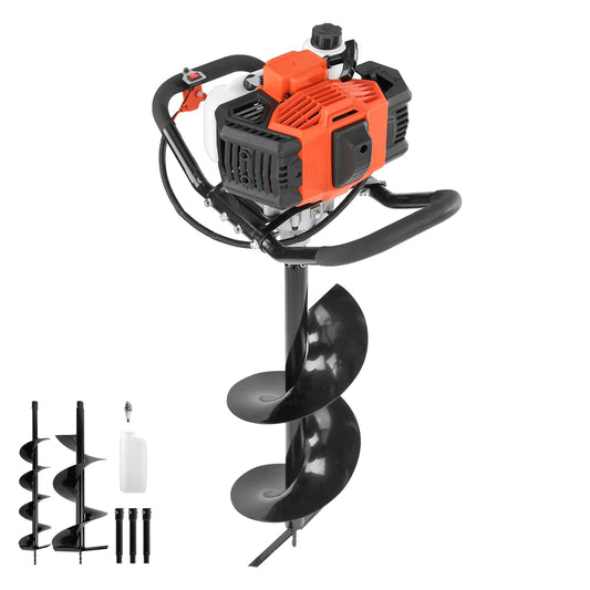 VEVOR Gas Powered Post Hole Digger, 52cc Post Hole Auger with 6" & 10" Bits, 3 Extension Rods, 1450W Heavy-Duty Earth Auger for Fence Posts, Deck/Pergola Posts, Plant/Tree Planting, EPA Listed