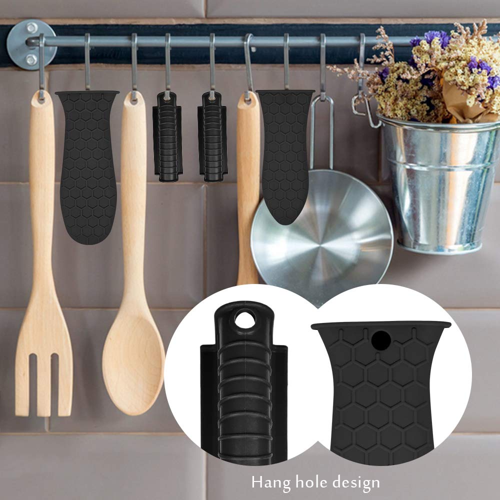 EVAHOM Silicone Hot Handle Holder, Heat Resistant Potholder Cookware Handle Cast Iron Skillets Handles Grip Covers for Cast Iron Skillet (Black)