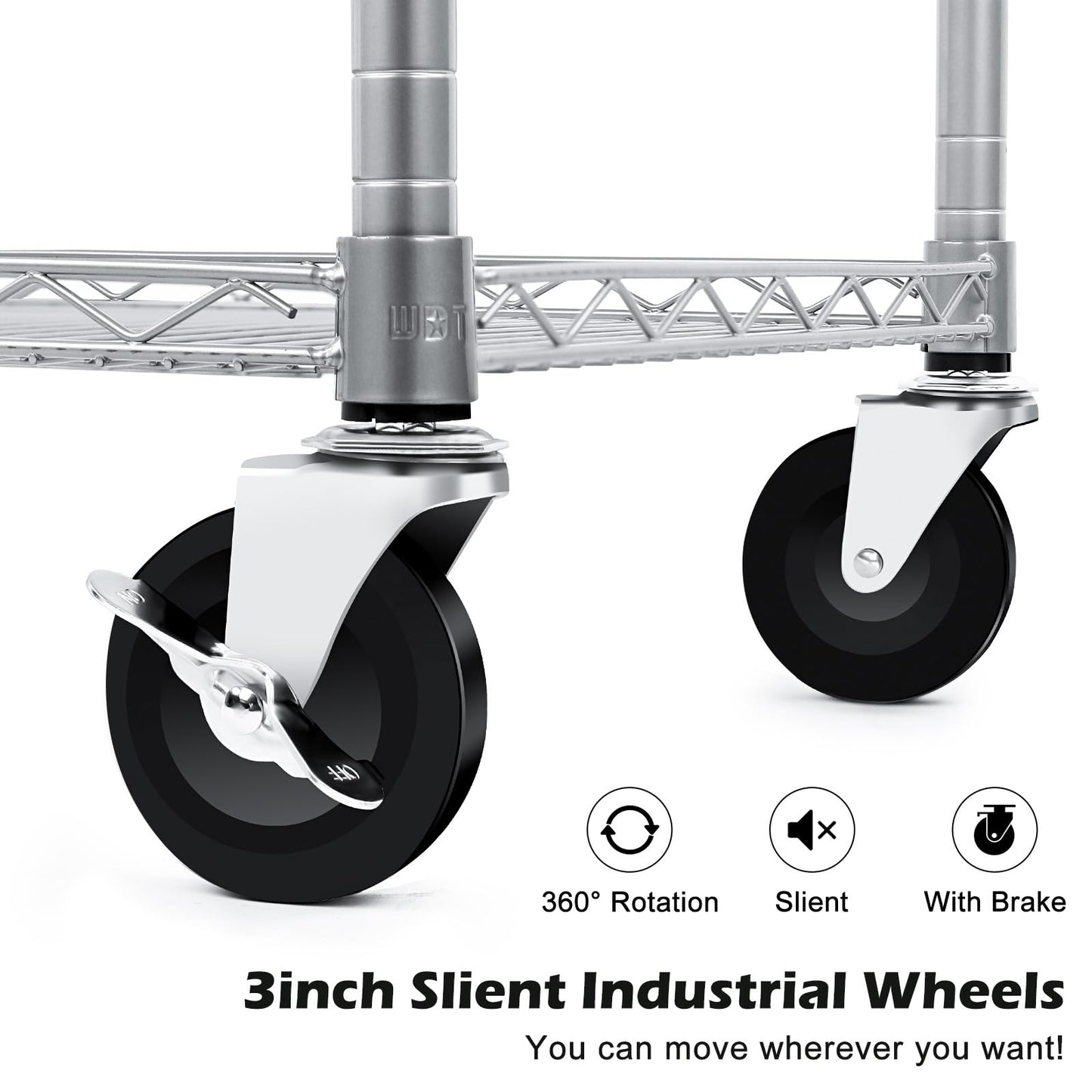 WDT Heavy Duty 3 Tier Utility Cart,Wire Rolling Carts with Wheels, Commercial Grade Service Cart with Shelving Liners and Handle Bar Metal Carts for Kitchen Office Hardware