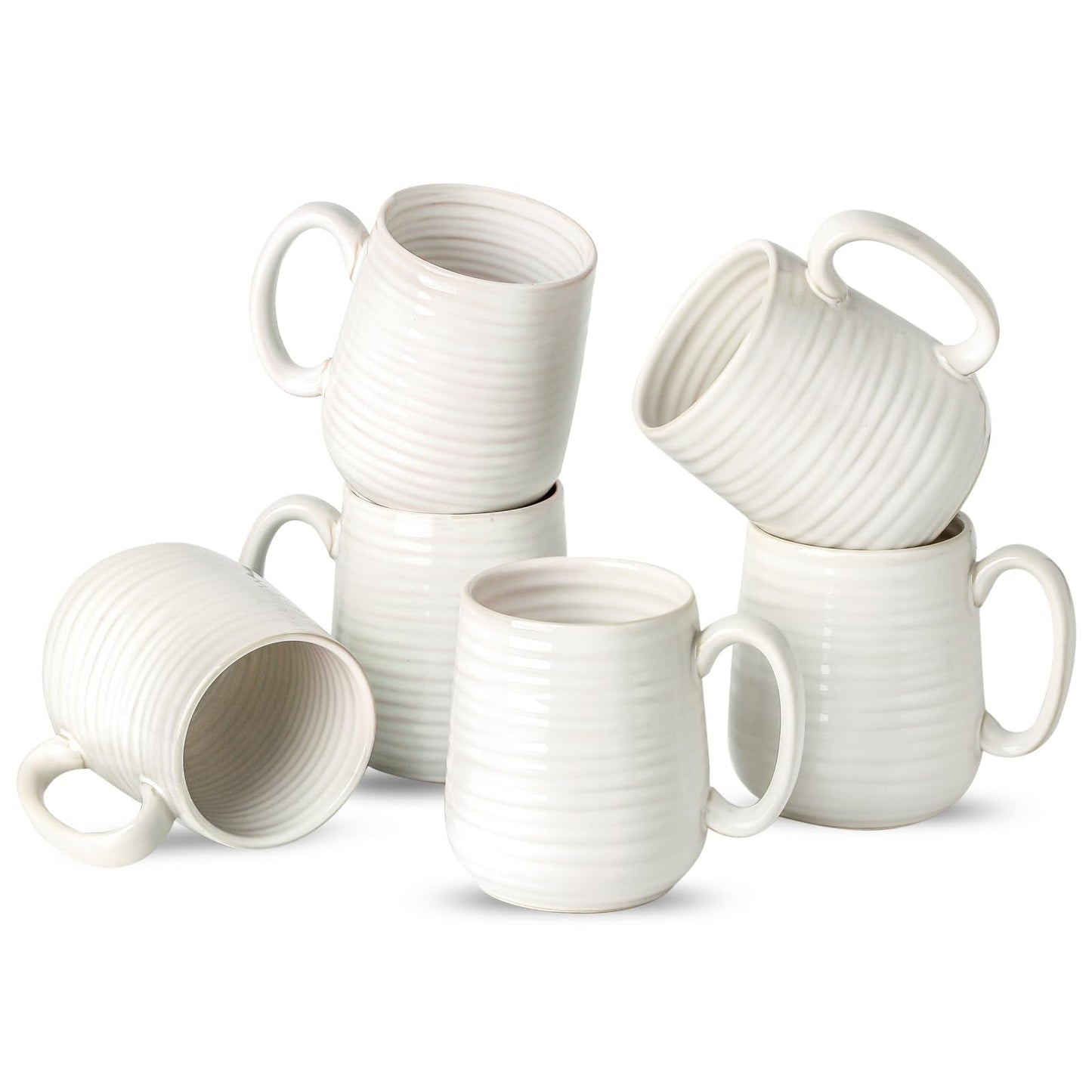 JINGUS Coffee Mugs, 15 Ounce Coffee Cups Set of 6, Ceramic Tea Cups for Latte Milk Cappuccino Cocoa Mocha, Creamy White Mugs with Handle for Mom and Dad as Gifts, Dishwasher & Microwave Safe