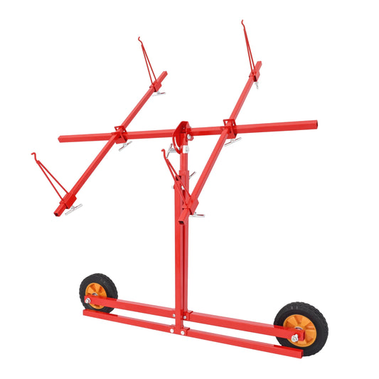 ALMULOO Paint Stand Rotating Auto Panel Repair Stand Universal Folding Vehicle Parts Holder w/Adjustable Hooks Mobile Casters Steel Red Powder Coated