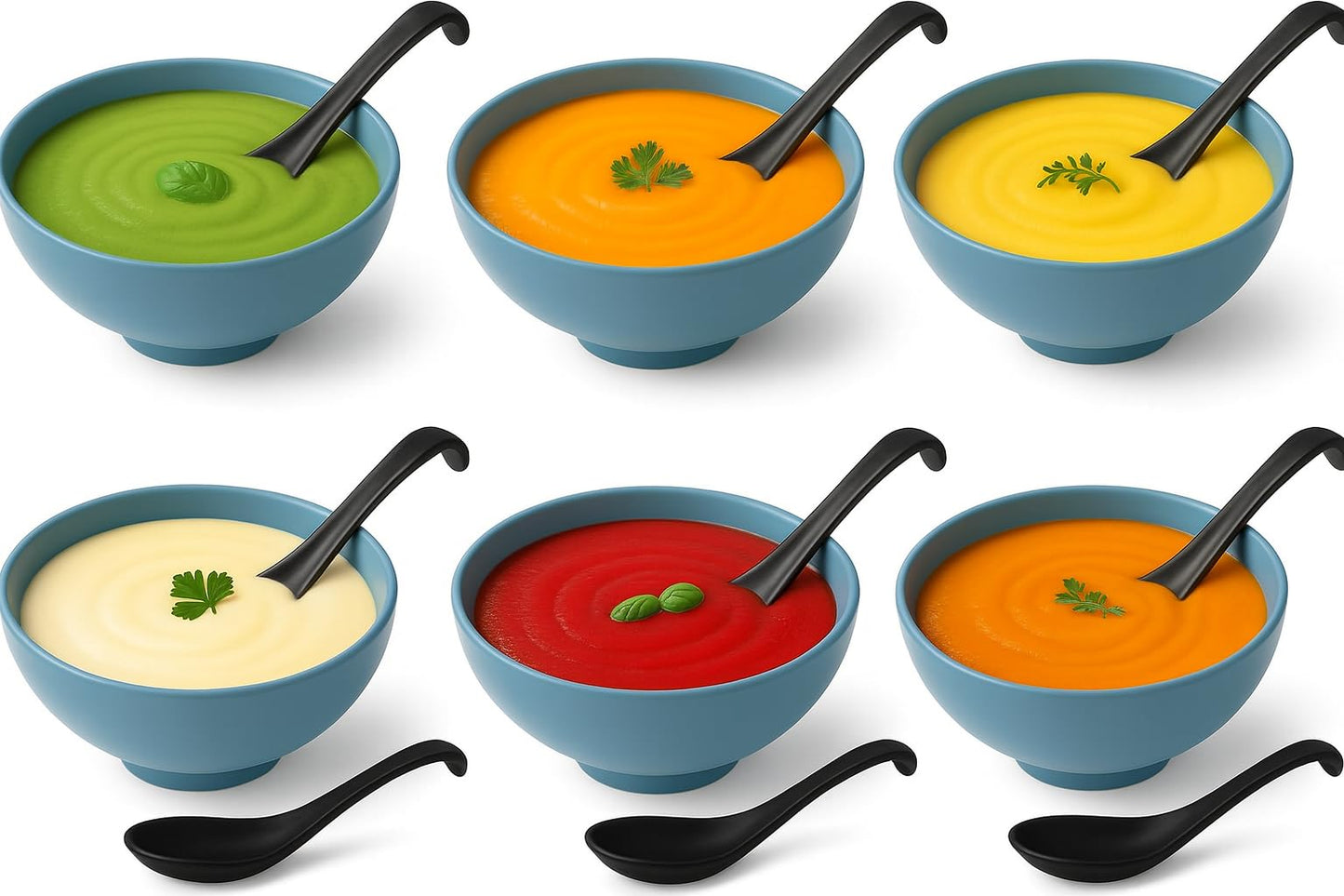 KOLIBROX Asian Soup Spoons Set - Durable Melamine Spoon for Ramen,Miso, Japanese & Chinese Soups - Comfortable Grip, Dishwasher Safe & Long-Lasting | One Set/ 6PCS (black)