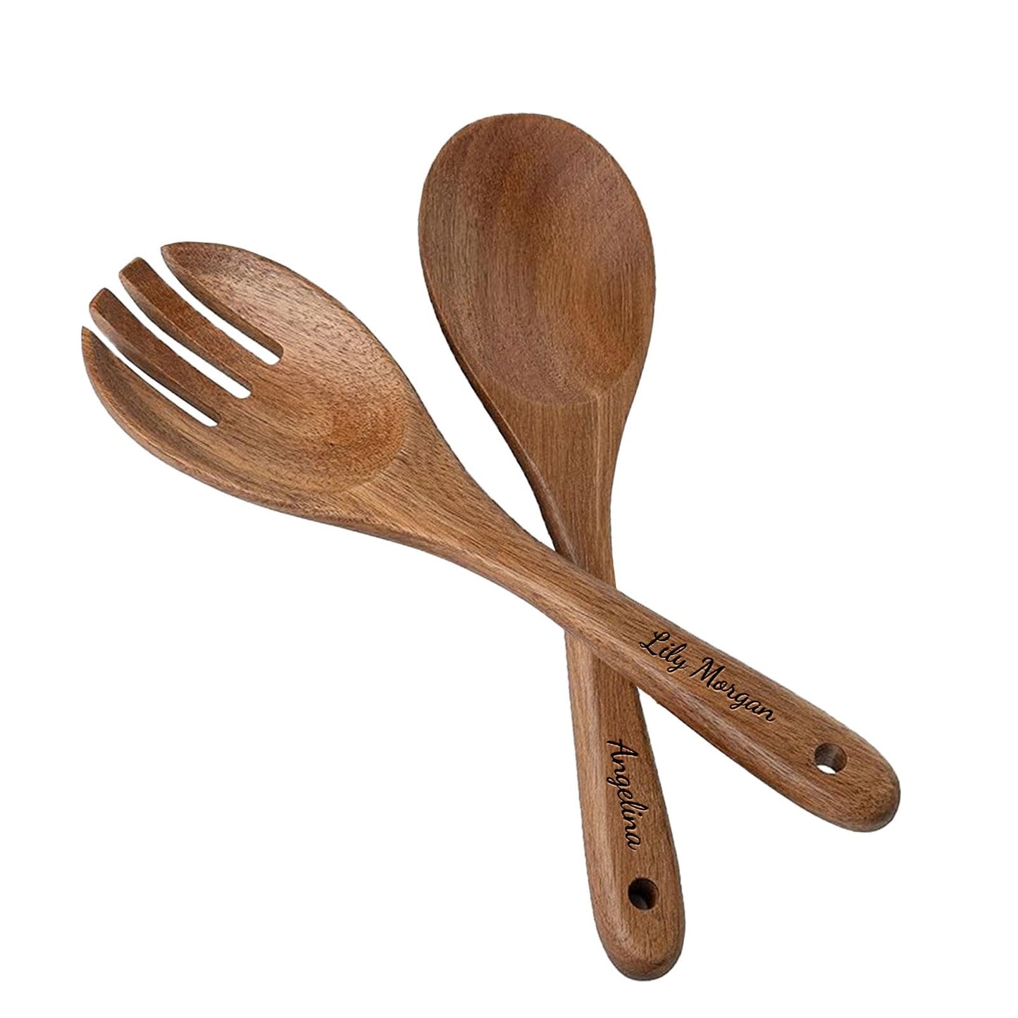Personalized Salad Tongs for Serving Wooden Salad Servers with Name 10in Wood Spoons and Forks Set Salad Serving Utensils for Kitchen Mixing Tossing Cooking