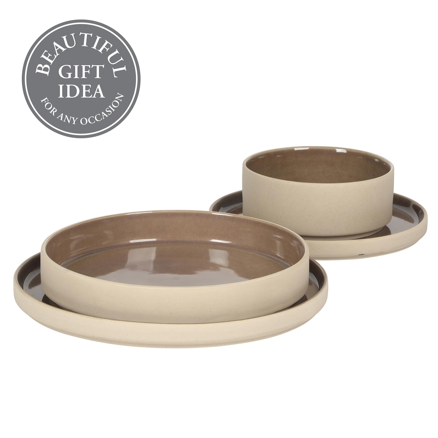 Gibson Elite Liberty Bay 16-Piece Pottery Clay Stoneware Dinnerware Set – Mocha Brown Reactive Glaze, Stackable Plates and Bowls W/Pasta Bowl, Service for 4 – Microwave & Dishwasher Safe