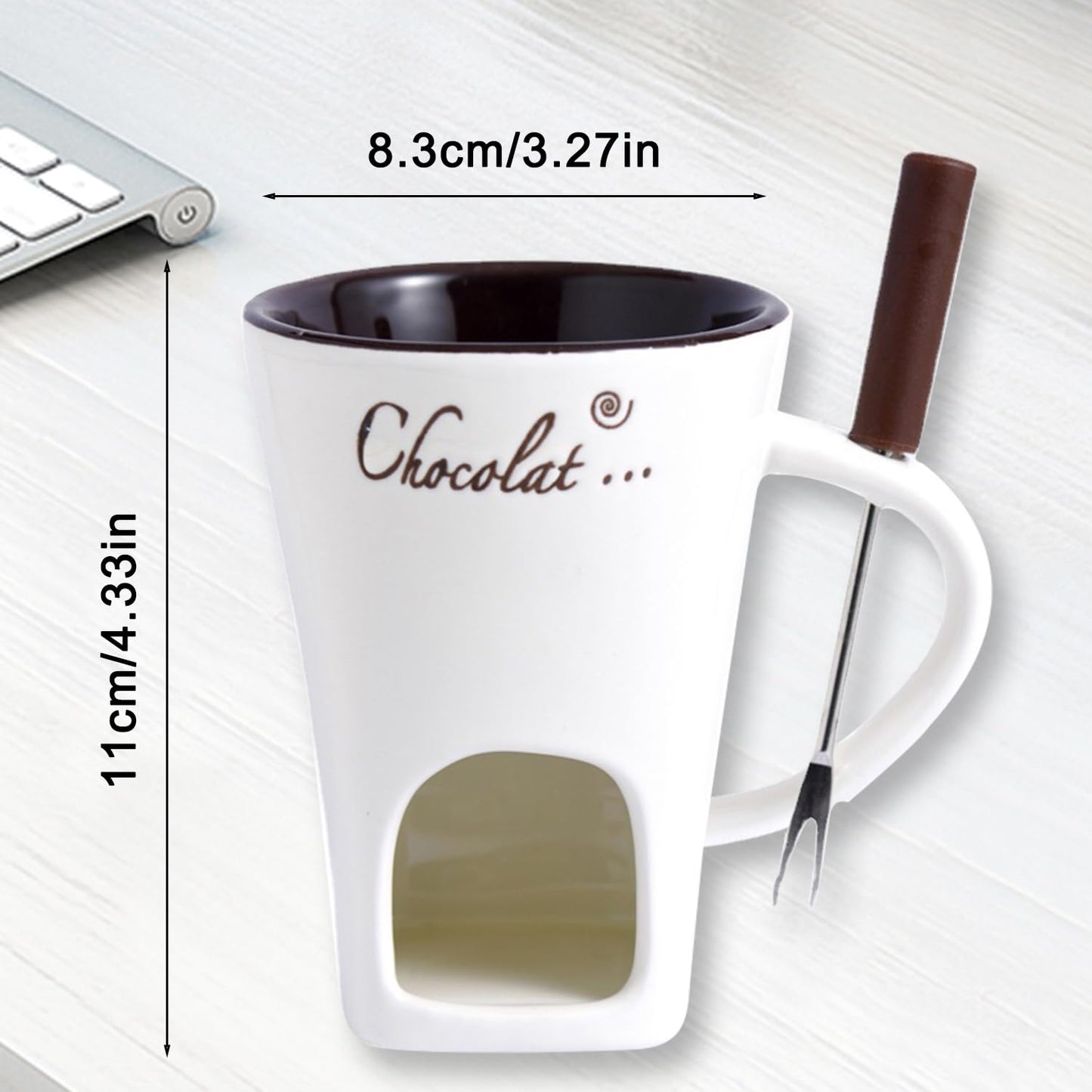 Sweet Fondue Cup for Date Night and More, Chocolate Fondue Mug with Fork, Personal Chocolate Melting Cup for Cheese, Ceramic Chocolate Melting Cup For Birthday Wedding Gifts (Red)