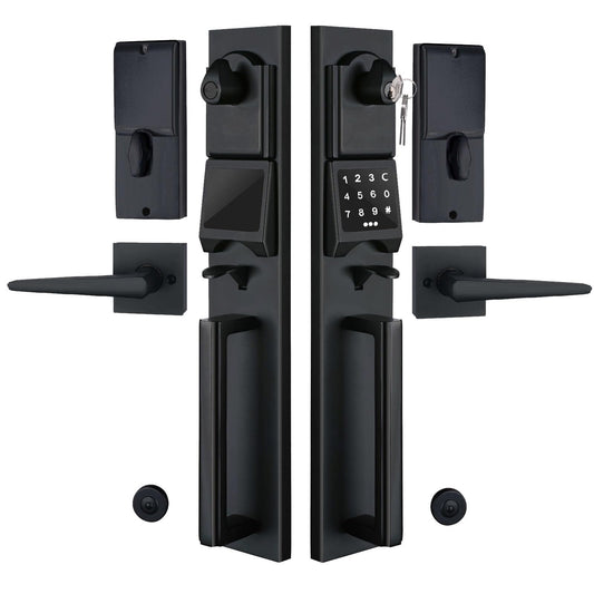 NEWBANG Digital Front Door Handleset with Keypad for Double Doors in Black Finish- Electronic Lockset with Dummy Set