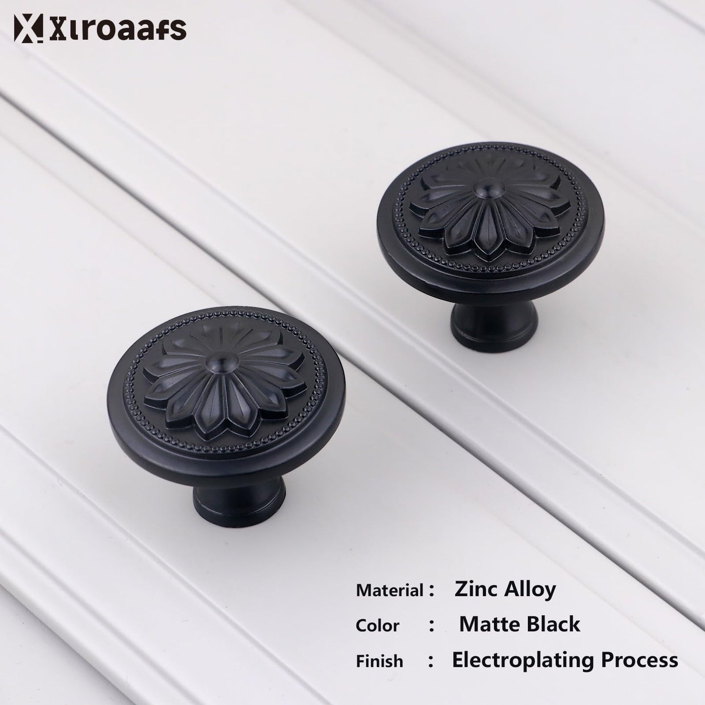 Xlroaafs Kitchen Cabinet Knobs, 10 Pack Matte Black Zinc Alloy, 1-2/5'' Round Handles for Cabinets and Drawers Dresser, Included Screws