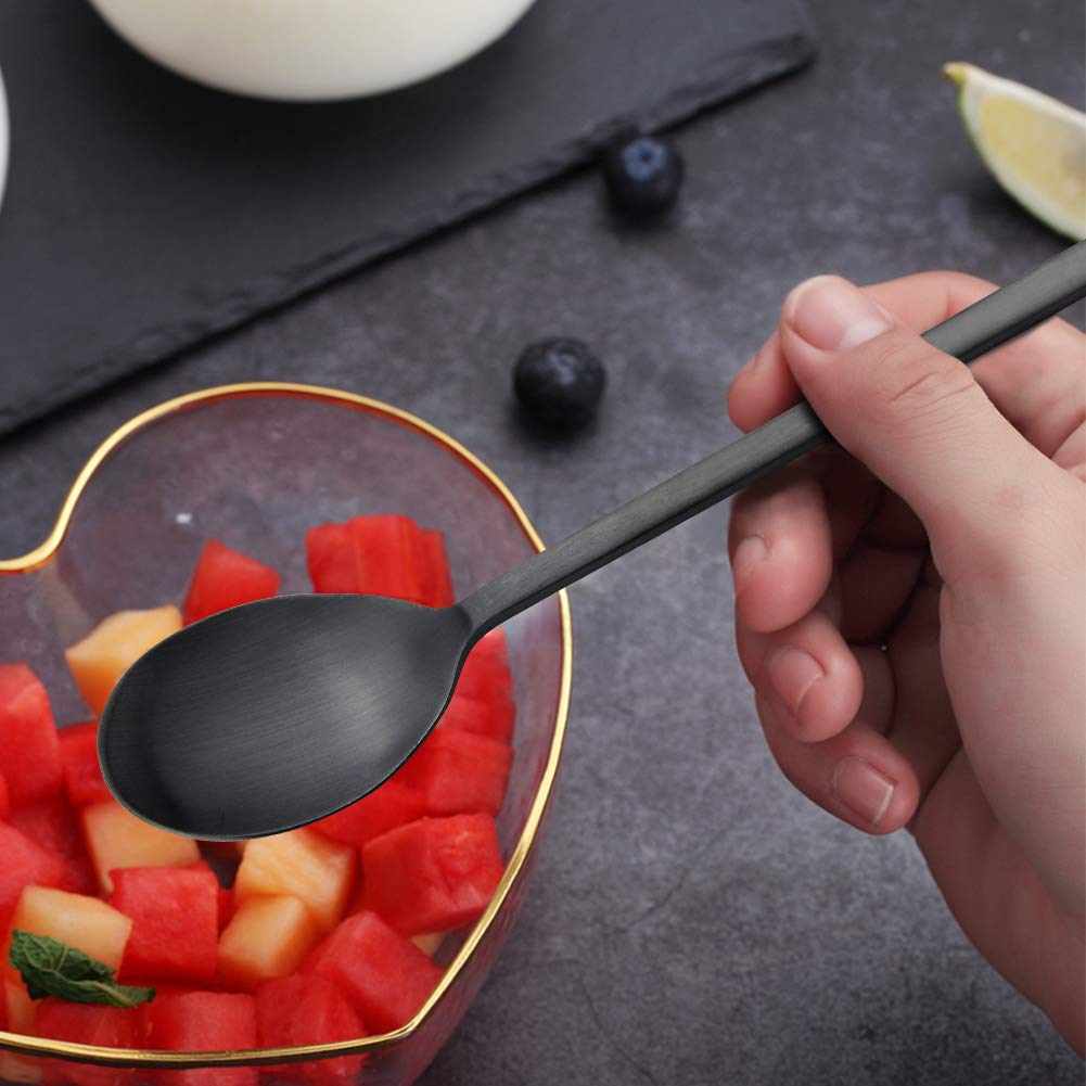Soup Spoon, Korean Spoons, 8 Pieces Stainless Steel Asian Soup Spoon,8.5 Inch Long Handle Korean Dinner Ramen Spoons for Home Kitchen or Restaurant (Black)