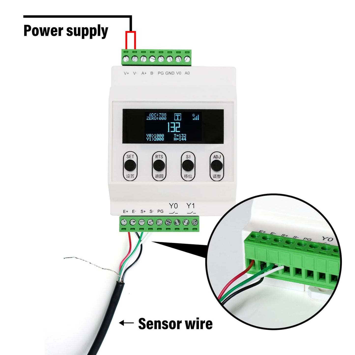 Load Cell with Amplifier Readout Display Sensor Transmitter Test Compression Force Weight Pressure Modifiable Display Unit Output RS-485 0-5V 0-10V 4-20mA (0-200kg Sensor + Amplifier)