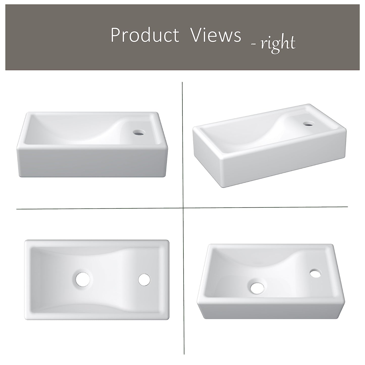 MEJE 16-Inch Wall Hung Basin Sink Combo, Small Cloakroom Basin, Rectangle Ceramic Bathroom Wash Basin - Right Hand Sink Set (Include Faucet & Pop-up Drain)