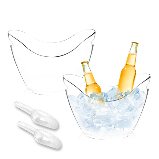 WELKOR 4L Clear Plastic Champagne Ice Bucket & Beverage Chiller Tub Set- Perfect for Parties, Mimosa Bars, Beer, Wine,Drinks & Cocktails (4L, 2 ice Buckets & 2 ice Scoops)