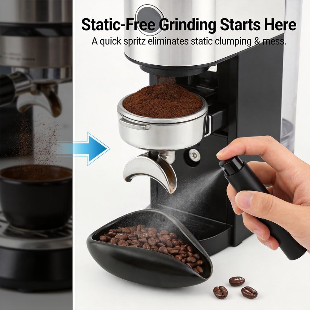 2 Pcs Coffee Bean Dosing Cup (25g) with Spray Bottle Set, Ceramic Espresso Tools for Precise Measuring & Static Control, Perfect for Home & Cafe Use