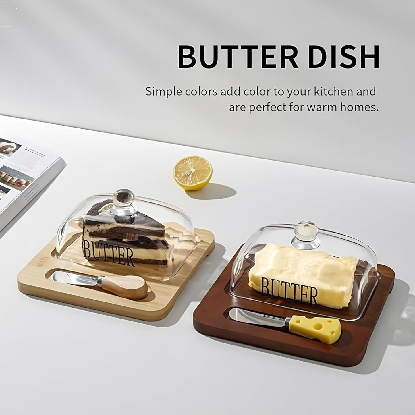 New Butter Tray with Lid Cheese and Dessert Serving Platter Bread Board for Kitchen Storage and Elegant Presentation (Log color(Tray+Cover+Knife))