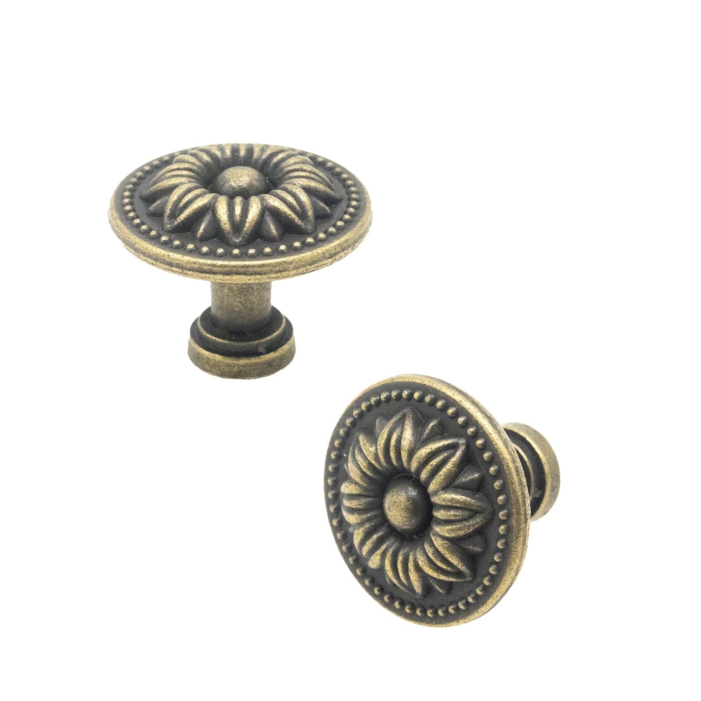 Joyangy 10-Pack Vintage Flower Cabinet Knobs, Antique Bronze Metal Pull Handles for Drawer/Drawer Doors