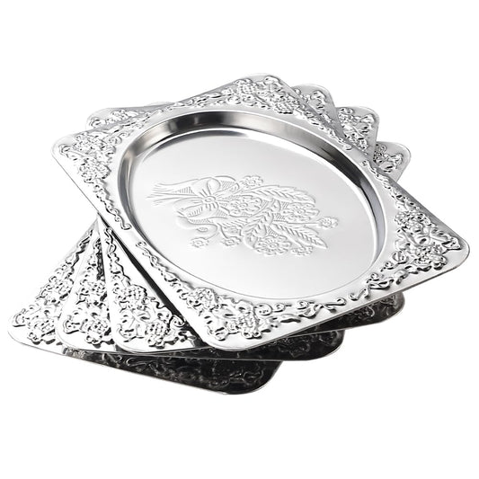 4-Pack Silver Serving Trays Set - ZENOVLUX Vintage Floral Engraved Mirror Decorative Tray, 13.8" x 8.7" Party Platters for Easter, Food, Appetizer, Charcuterie, Cookies, Desserts