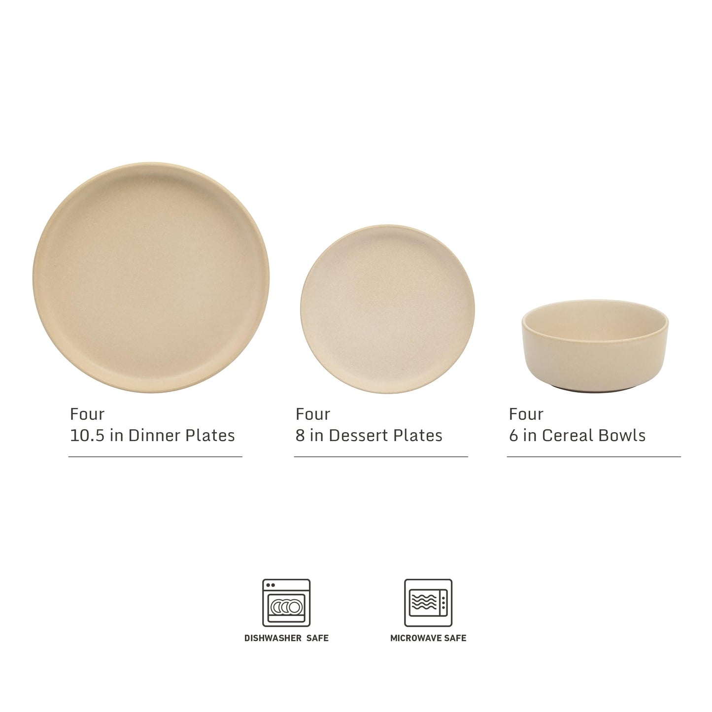 Gibson Elite Pasco 12 Piece (Service for 4) Plates and Bowls Reactive Glaze Dishes Stoneware Ceramic Dinnerware Set - Taupe