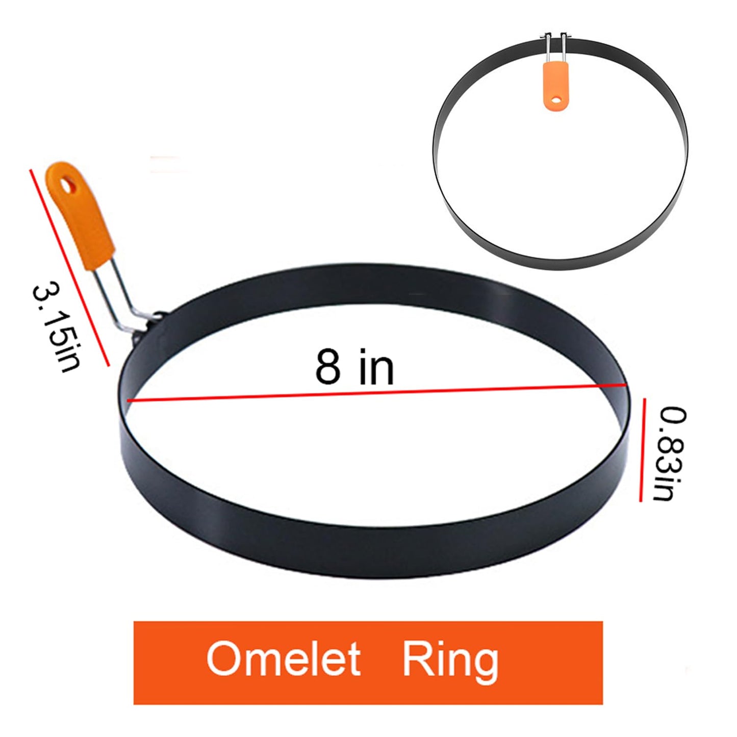 Large 2 Packs 8" Omelette Ring for Griddle,Stainless Steel 8 Inch Griddle Omelet Rings,Non-Stick Pancake Egg Ring Round Omelette Rings Omelet Mold Muffin Mold Silicone Handle