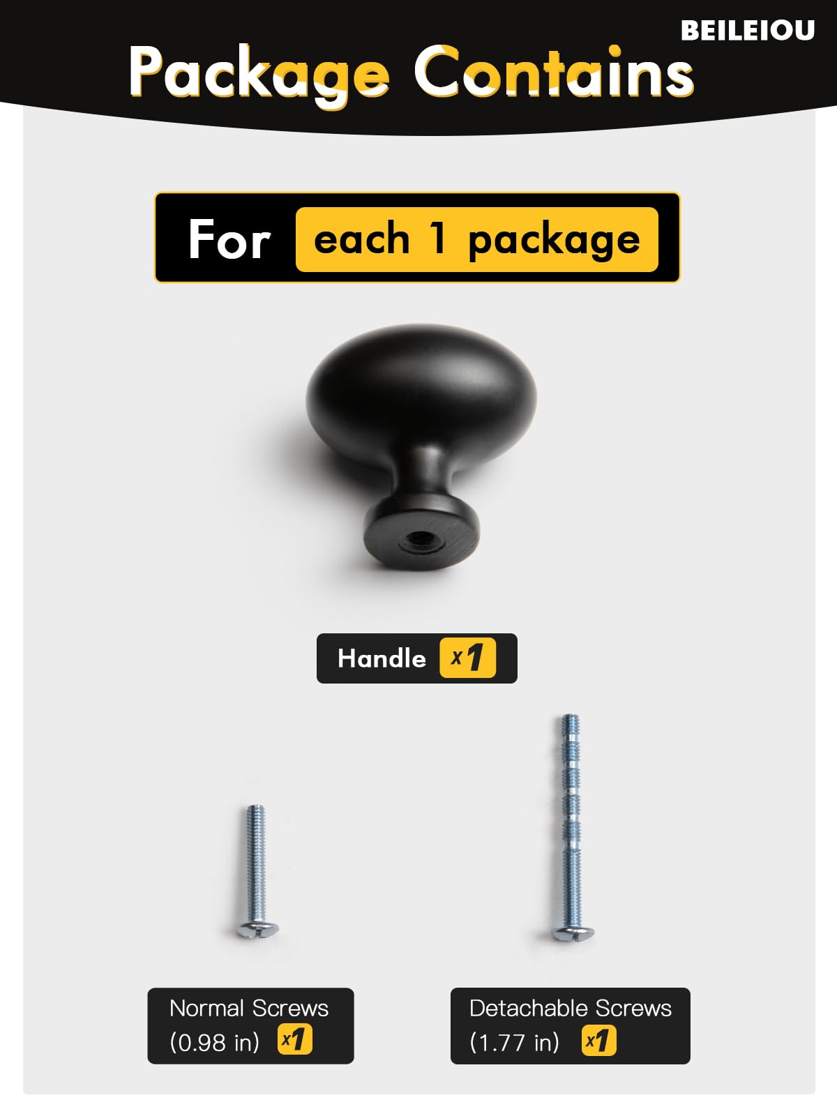 BEILEIOU Oval Matt Black Cabinet Knobs, Zinc Alloy for Drawer Knobs for Dresser Cupboard Wardrobe (5, Matt Black, Egg knob)