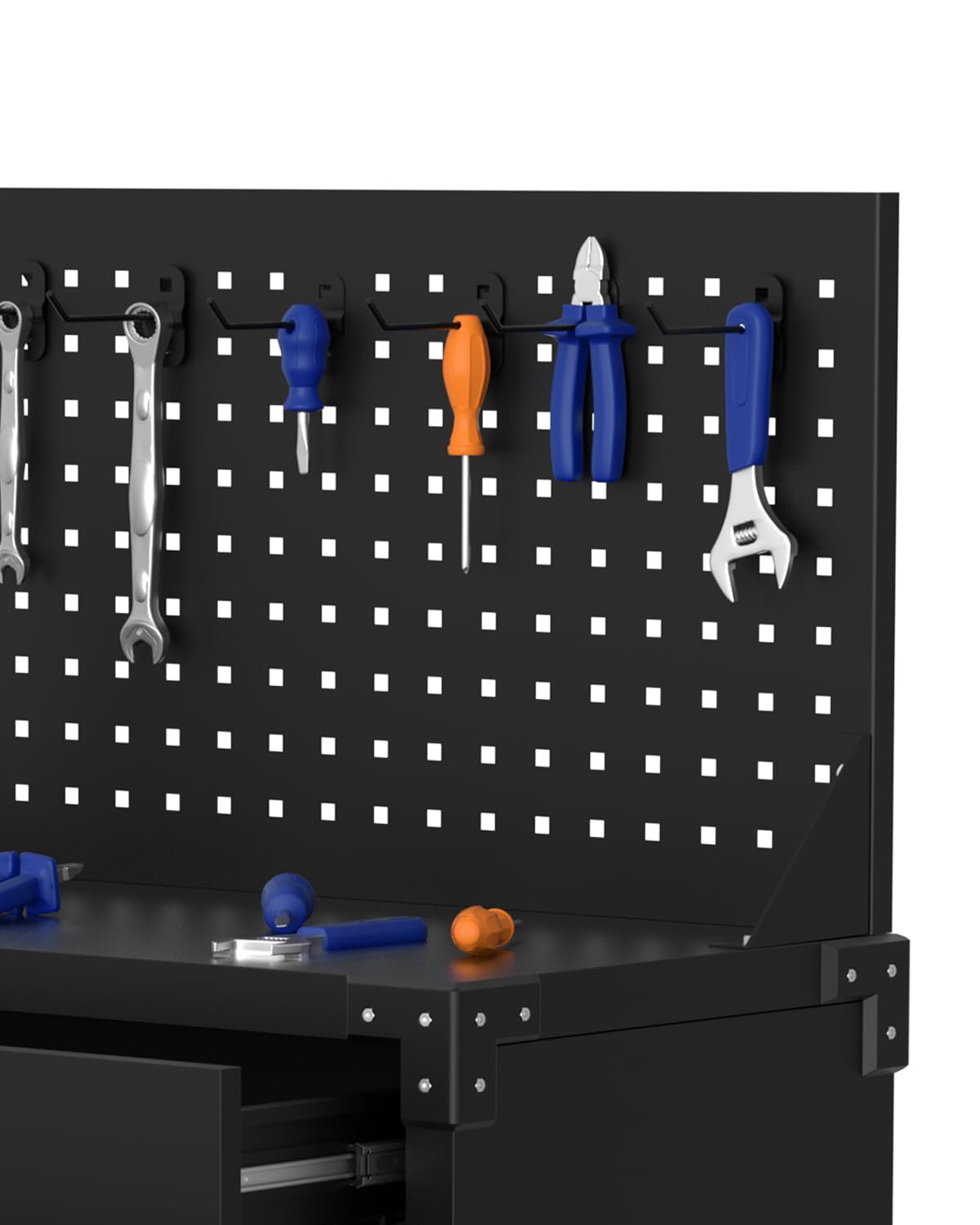 GarveeHome Rolling Tool Cabinet, Heavy Duty Steel Garage Storage Cabinet with 2 Drawers, Pegboard & 4 Wheels, Lockable Tool Cart Workbench for Workshop, Warehouse