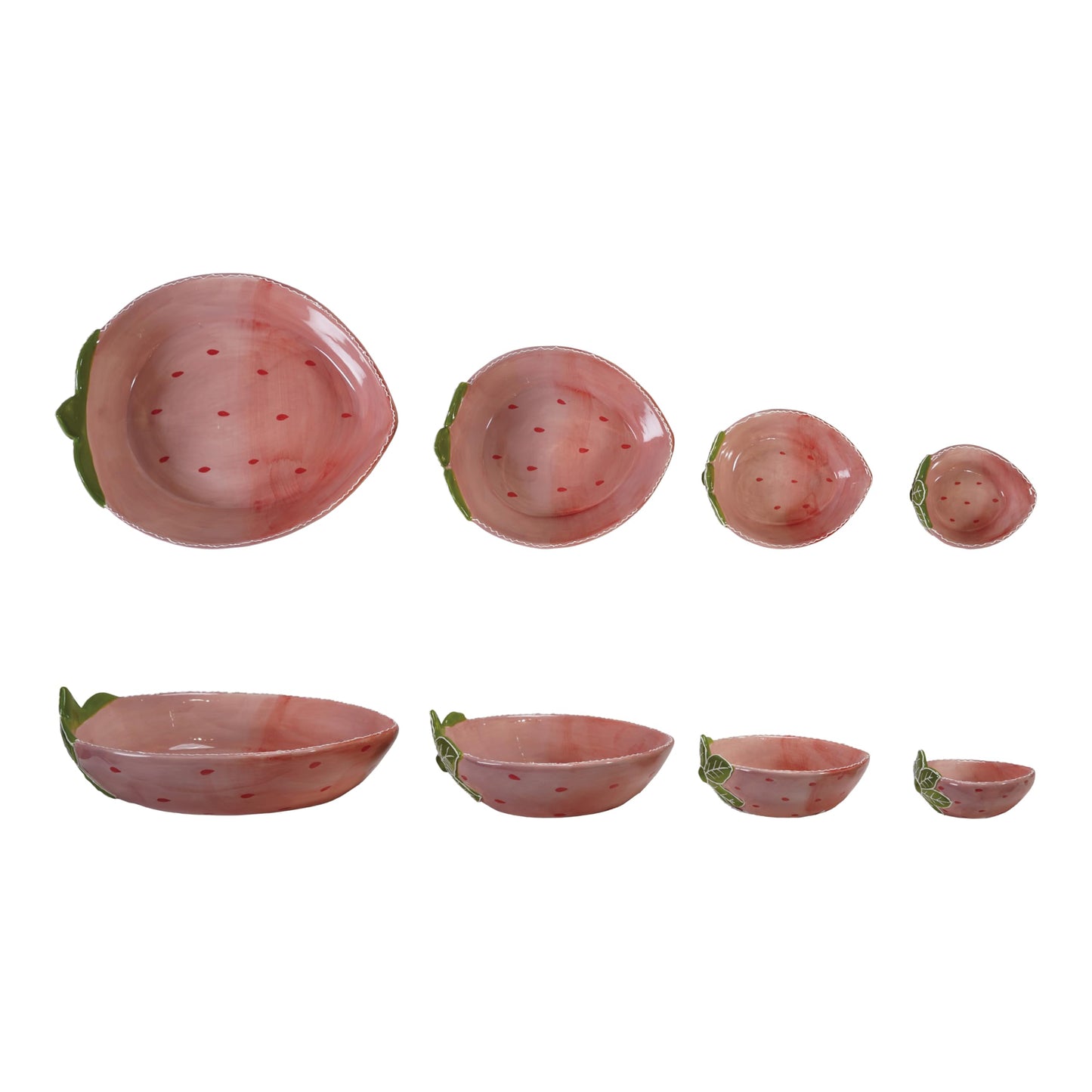 Creative Co-Op Hand-Painted Stoneware Strawberry Shaped Nesting Bowls, Pink and Green