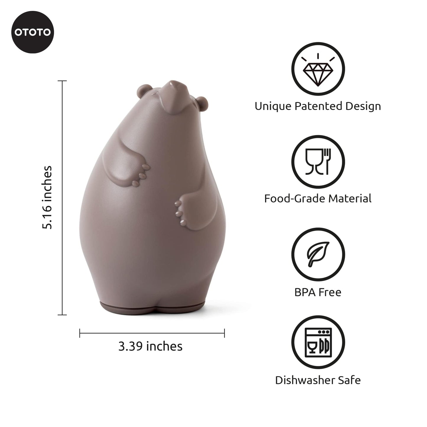OTOTO Grater - Stainless Steel, BPA Free, Dishwasher Safe, Fun Kitchen Gadget, Vegetable Shredder, Cute Kitchen Gifts & Accessories (Barry The Bear Cheese Grater, Brown)
