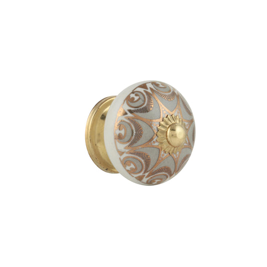 Rasiya Art Dresser Knobs for Cabinets and Drawers - Handmade Ceramic Kitchen Cupboard Wardrobe Pull Handle Countryside Boho Decor Furniture Hardware - Grey Gold - Pack of 4