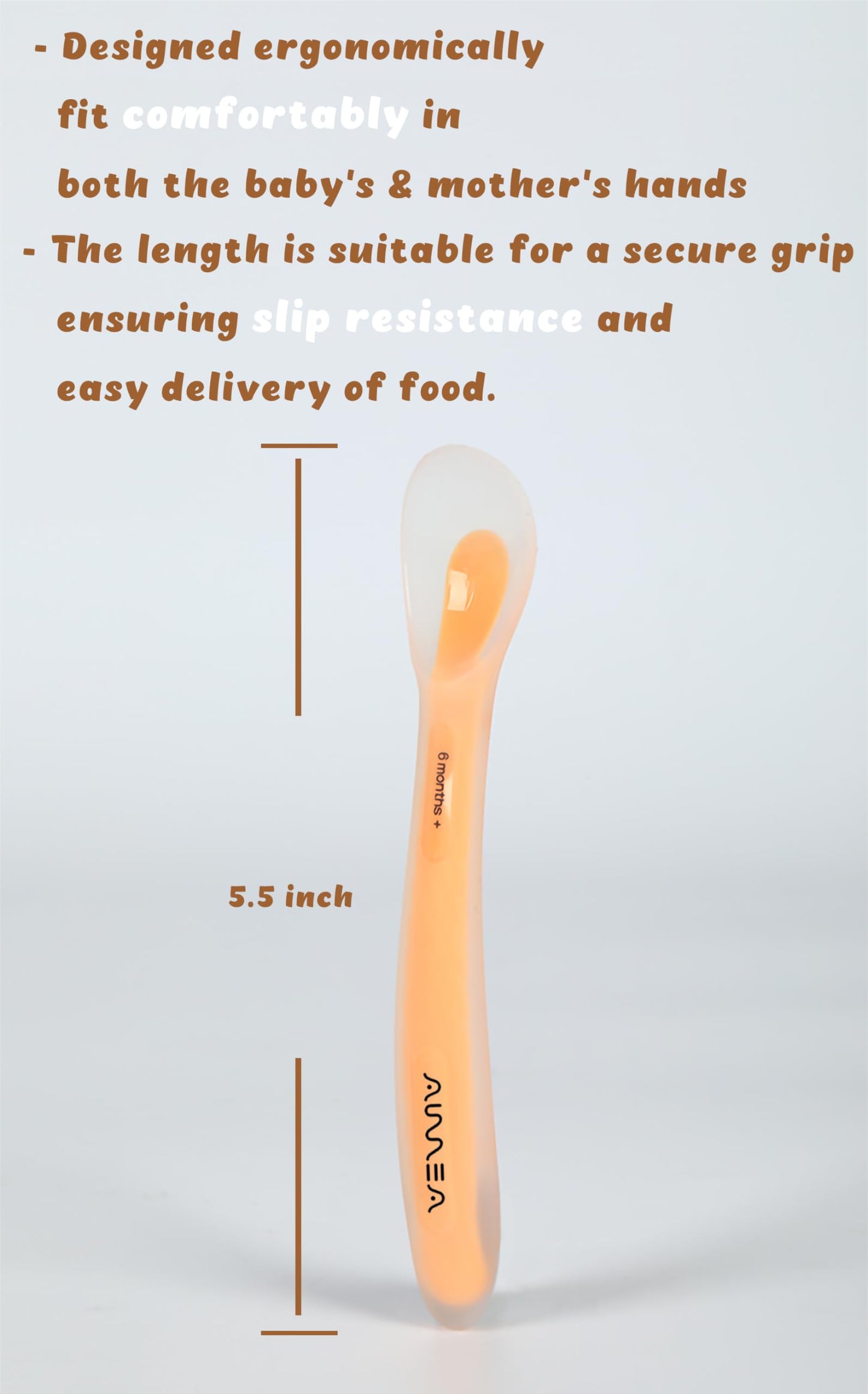 Aurrea Baby Spoons 2-Pack | Soft Silicone First Stage Feeding Spoon Set with Travel Case | Stage-Based Design for 0-6m & 6m+ | BPA-Free, Gum-Friendly for Infant & Toddler | Lime + Peach