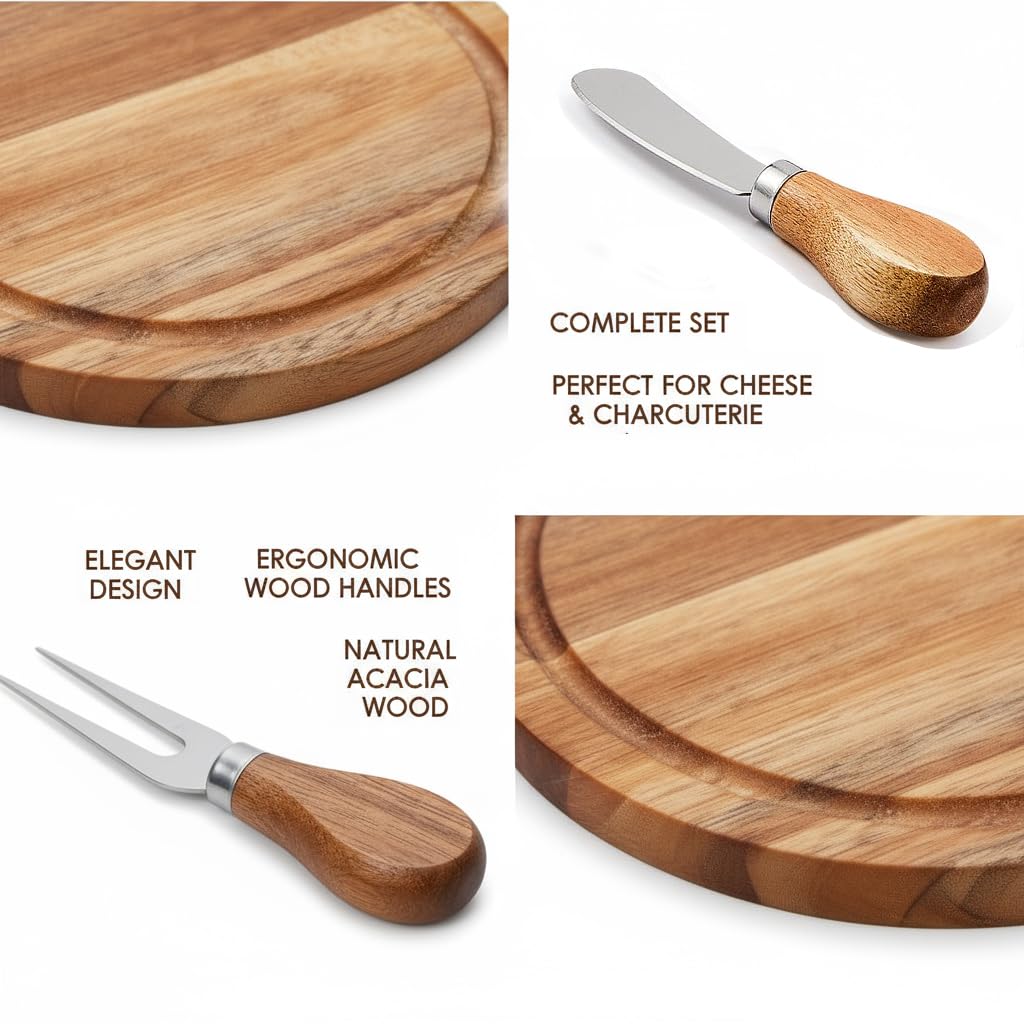 KinShare 4-Pack Small Personal Charcuterie Cheese Board Set & Serving Tray- 6 Inch Mini Appetizer Plate with Knives & Forks, Acacia Wood Gift package for Wedding, Bridal & Baby Shower Party Gift