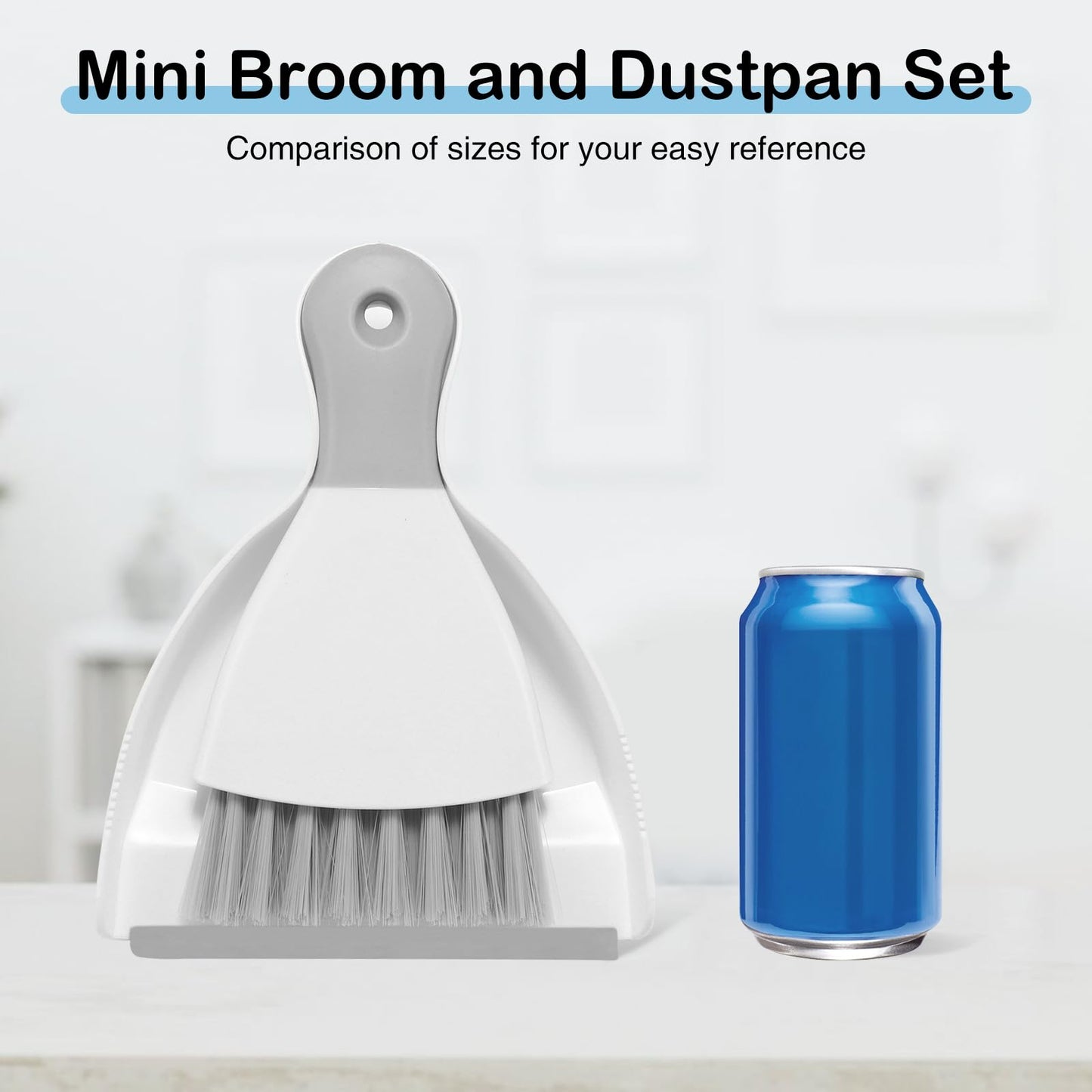 NACENA Mini Dustpan and Brush Set, Small Broom and Dustpan Set Dust Pan and Mini Hand Broom Dustpan and Broom Combo Compact for Home Table Keyboards Sofa Kitchen, White & Gray