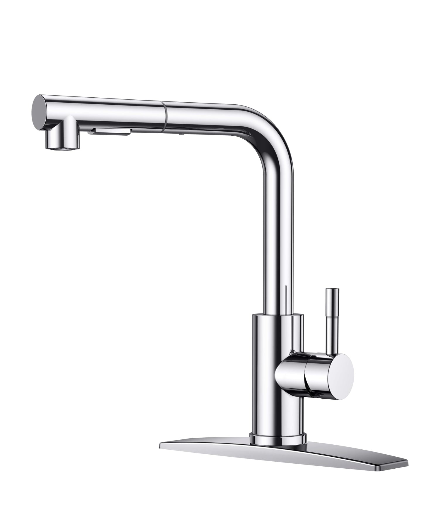 FORIOUS Kitchen Faucets with Pull Down Sprayer, Chrome Stainless Steel Single Handle Classic Pull Out Sink Faucet for Farmhouse Laundry RV Bar, with Deck Plate for 1 or 3 Holes
