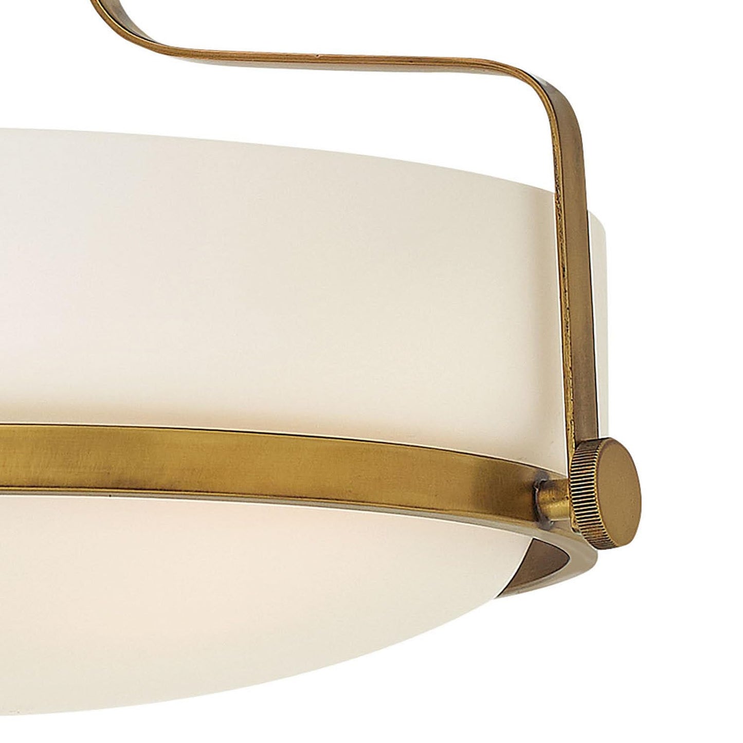Hinkley Harper Medium Semi-Flush Mount Ceiling Light for Kitchen, Bedroom, Bathroom, and Hallway, Sleek, Retro Style Heritage Brass and Etched Opal Glass